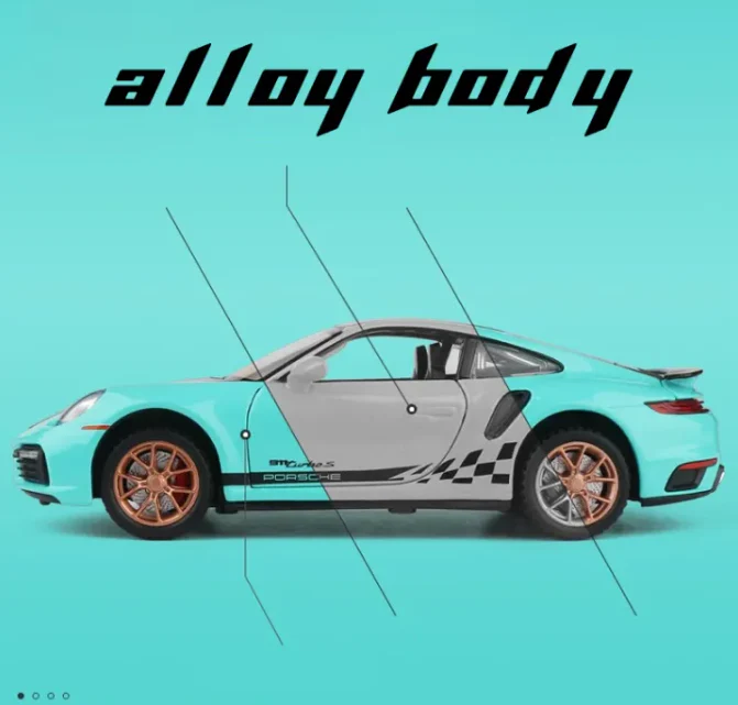 1:32 Diecast Porsche 911 Model With Acrylic Display Box - Aqua Blue - Image 2