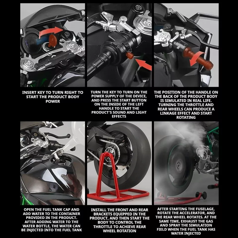 1:6 Diecast Kawasaki Ninja H2R Bootable Spray Bike - Image 14