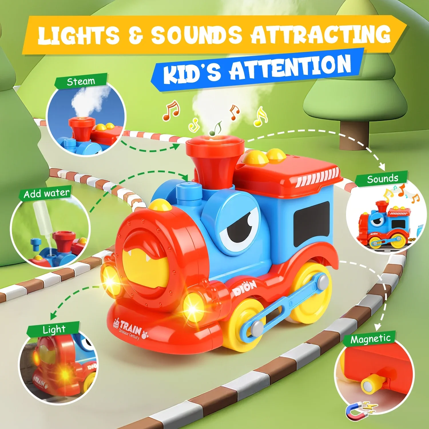 17Pcs Kids Dinosaur Train track Set With Smoke - Image 4