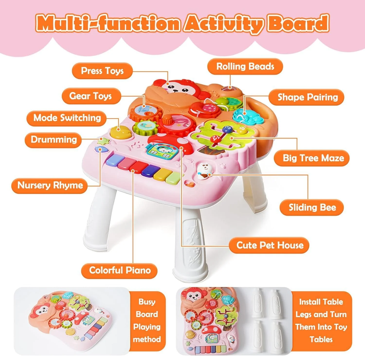 2in1 Baby Musical Walker & Activity Table - Red - Image 3