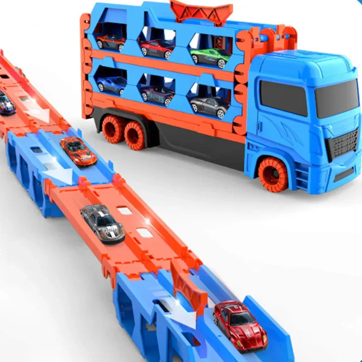 2in1 Kids Ejection Foldable Truck Track Set - 6Pcs Cars - Image 5