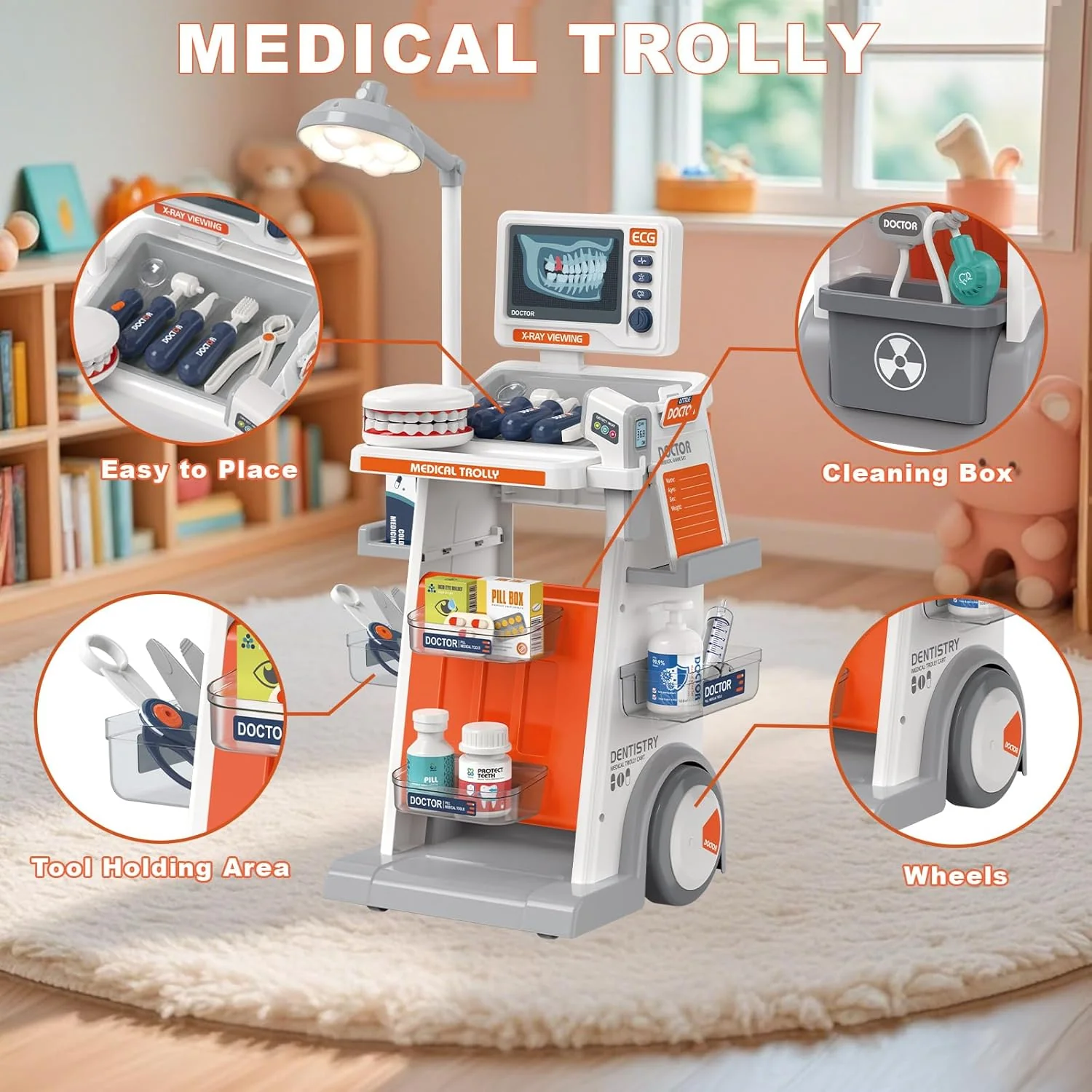 30Pcs Kids Dentist Medical Trolley With Light & Sound - Image 3