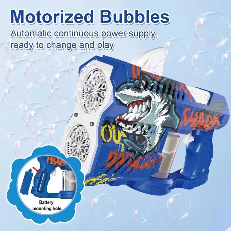 Electric Dual-Holes Shark Themed Colorful Bubble Gun - Image 5