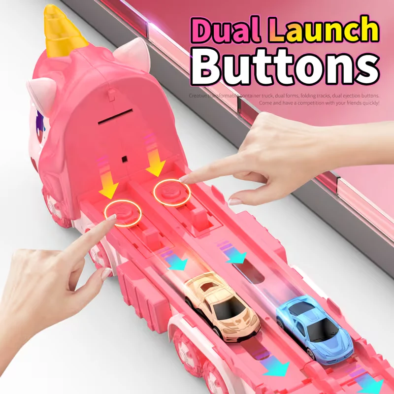 Foldable Unicorn Car Launcher Truck Track With 2Pcs Cars - Image 4