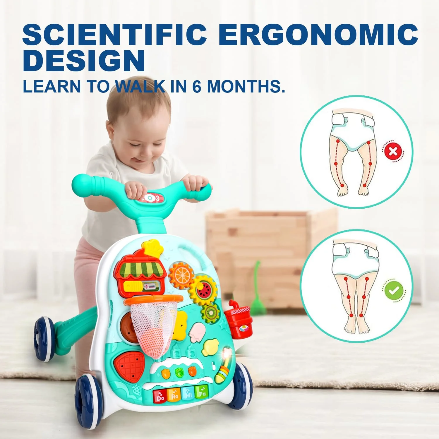 Huanger 2in1 Baby Musical Walker & Activity Table - Green - Image 14