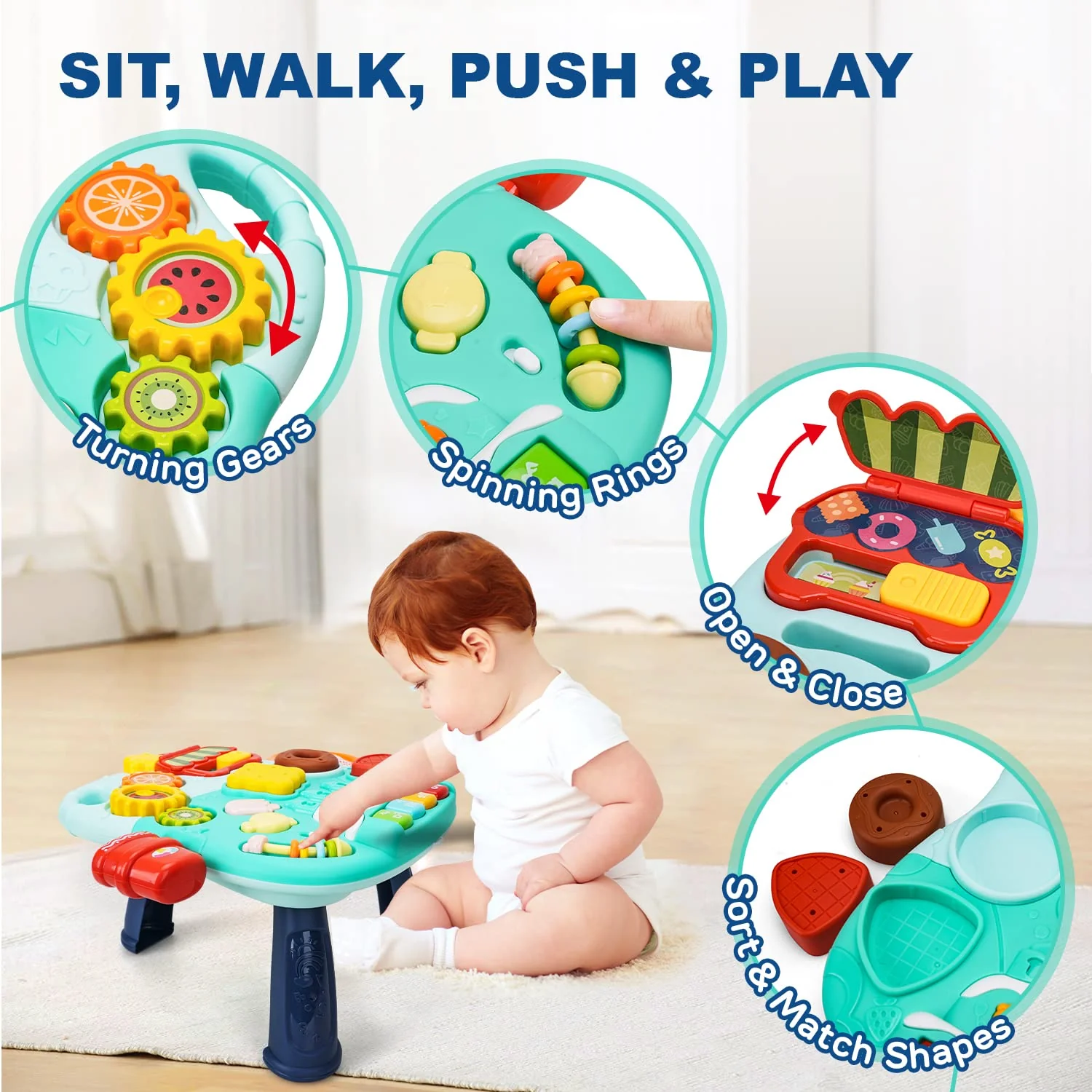 Huanger 2in1 Baby Musical Walker & Activity Table - Green - Image 7