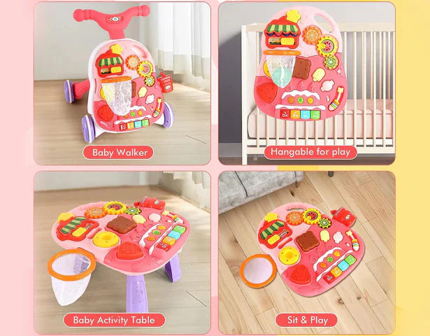 Huanger 2in1 Baby Musical Walker & Activity Table - Pink - Image 8