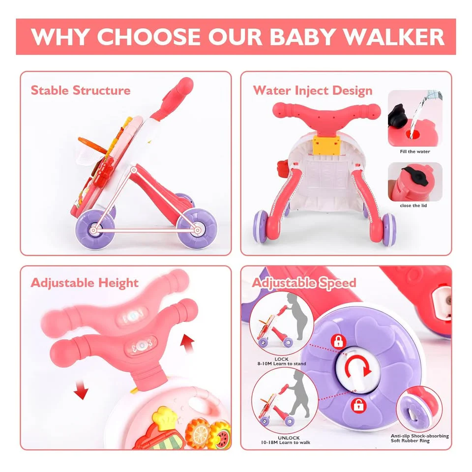 Huanger 2in1 Baby Musical Walker & Activity Table - Pink - Image 9