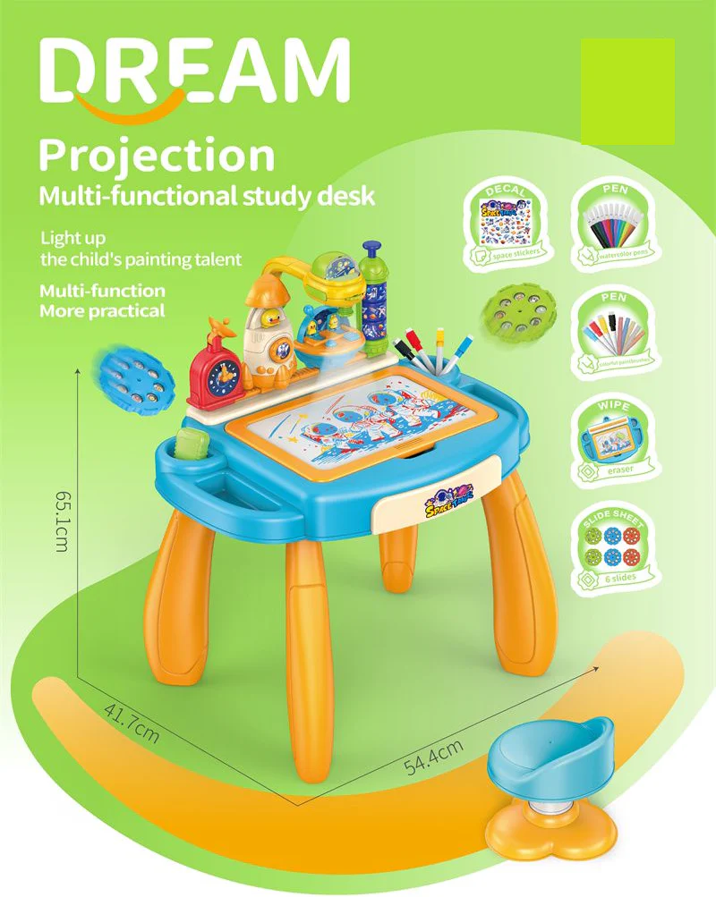 Multi-functional Kids Projection Painting Table With Stool - Image 6