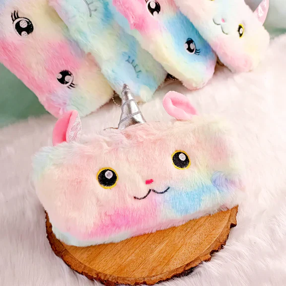 Plush Rainbow Fur Pencil Pouch - 1Pc - Image 7