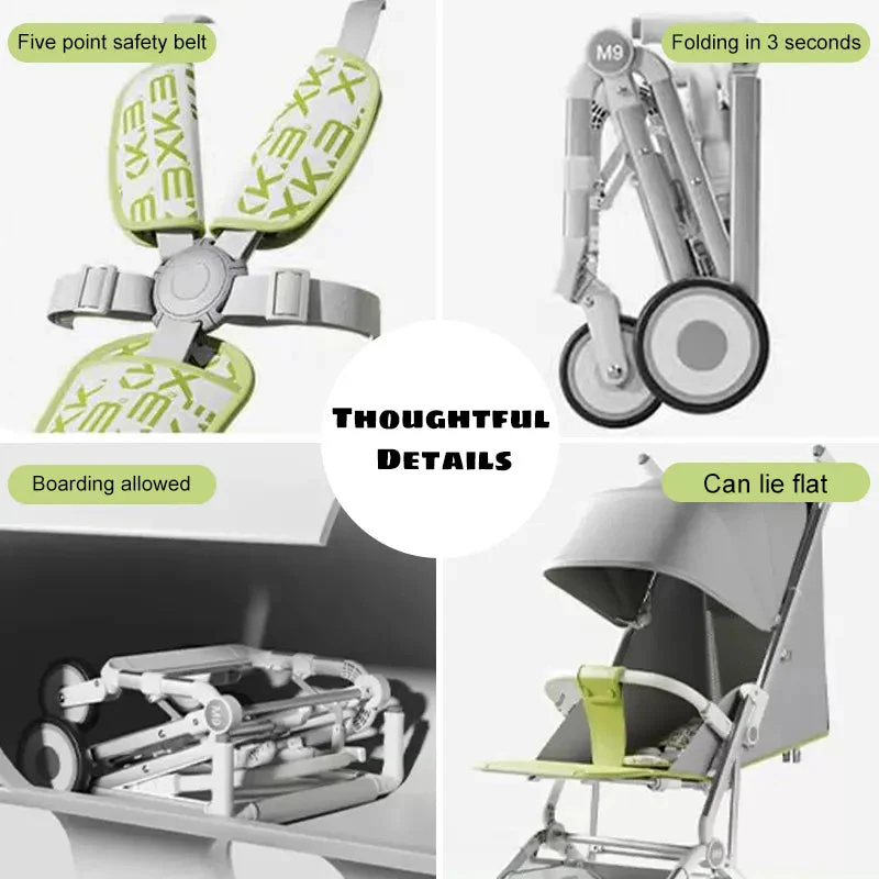 Premium Foldable M9 Baby Stroller Pocket Cart - Gray - Image 7
