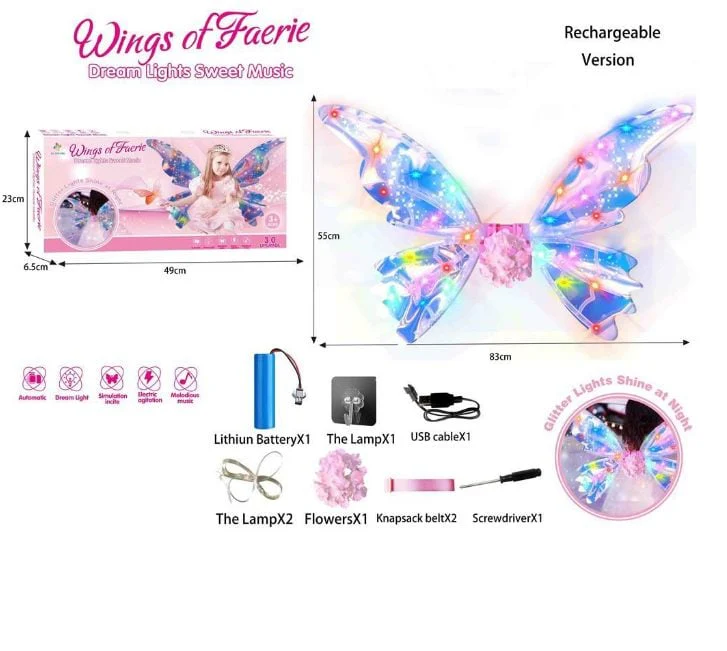 Rechargeable Faerie Wings With Light & Music - Image 3